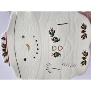 Vintage Formalities by Baum Bros Snowman Plate Embossed Winter Tray Gold Accents